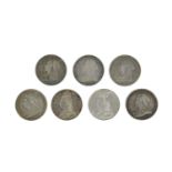 Victoria, seven of silver crowns, viz.: 1889 and 1892, Jubilee coinage (S 3921), both good very