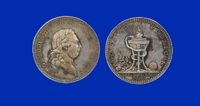 George III, recovery of health 1789, a silver medal by J.P. Droz, bust right, signed D.F., rev. a