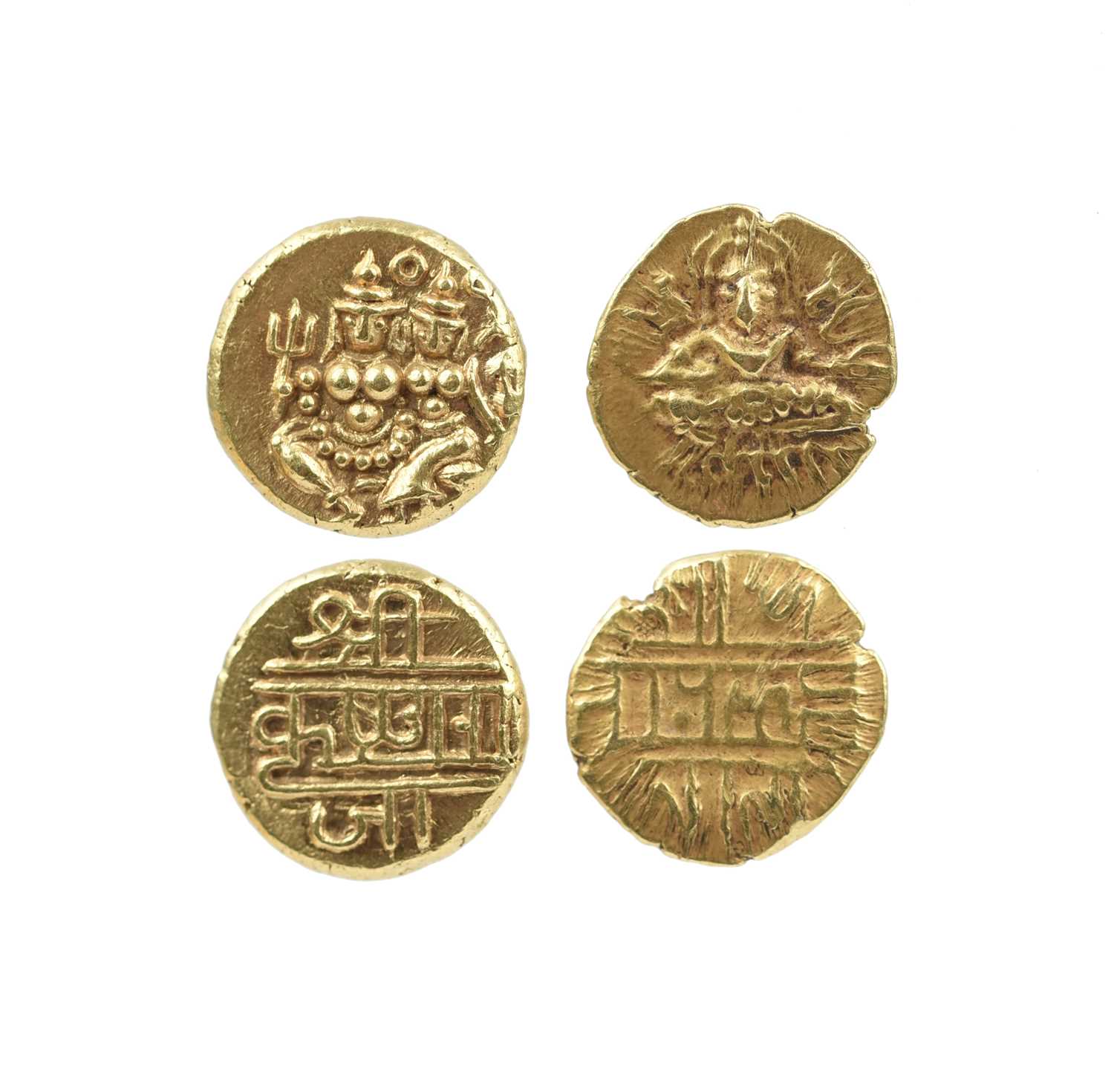 Medieval India - Vijayanagar Empire (14th-17th century): two gold coins: i) pagoda, Siva and Parvati