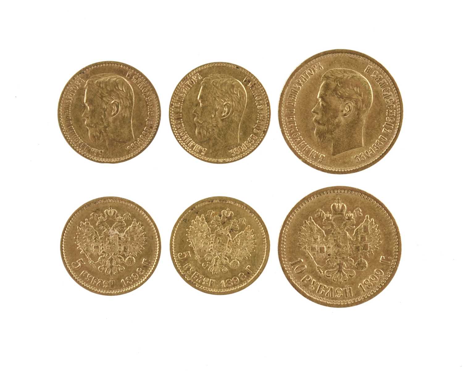 Imperial Russia: Nicholas II, gold 10 roubles, 1899 (F 179), about very fine; together with gold 5 - Image 2 of 3