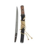 A Japanese dagger (tanto), blade 8.75 in. hira-zukuri, asymetric arrangement of hi, notare hamon,