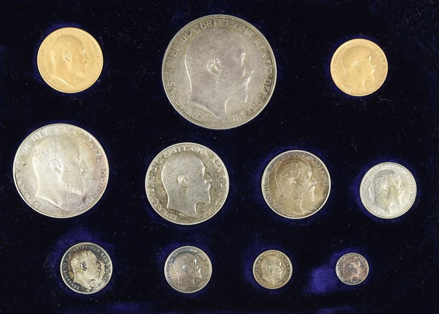 Edward VII: proof set 1902, 11 coins comprising gold sovereign to silver maundy penny, in official