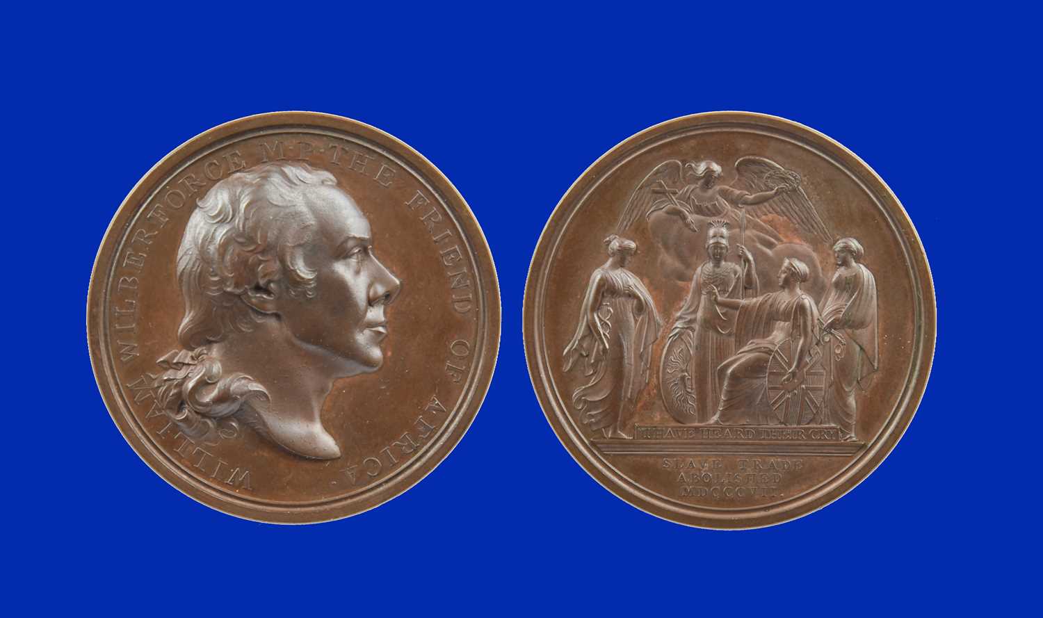 George III, Abolition of the Slave Trade 1807, a copper medal by T. Webb, head of William