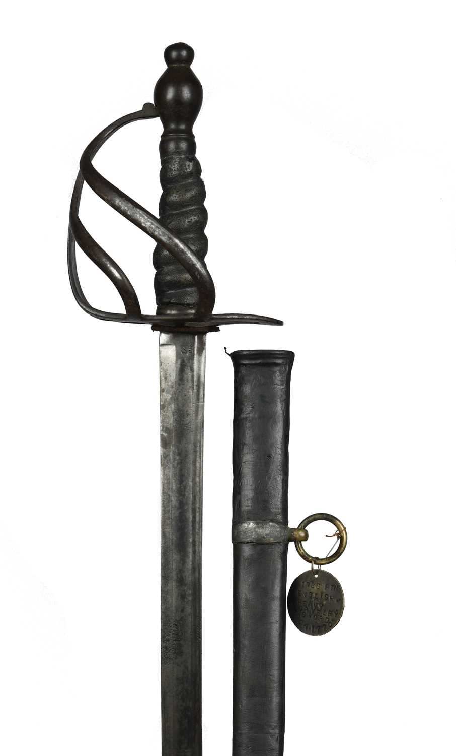 A British 1788 pattern heavy cavalry trooper's sword, fullered blade 36.5 in, stamped with a crowned
