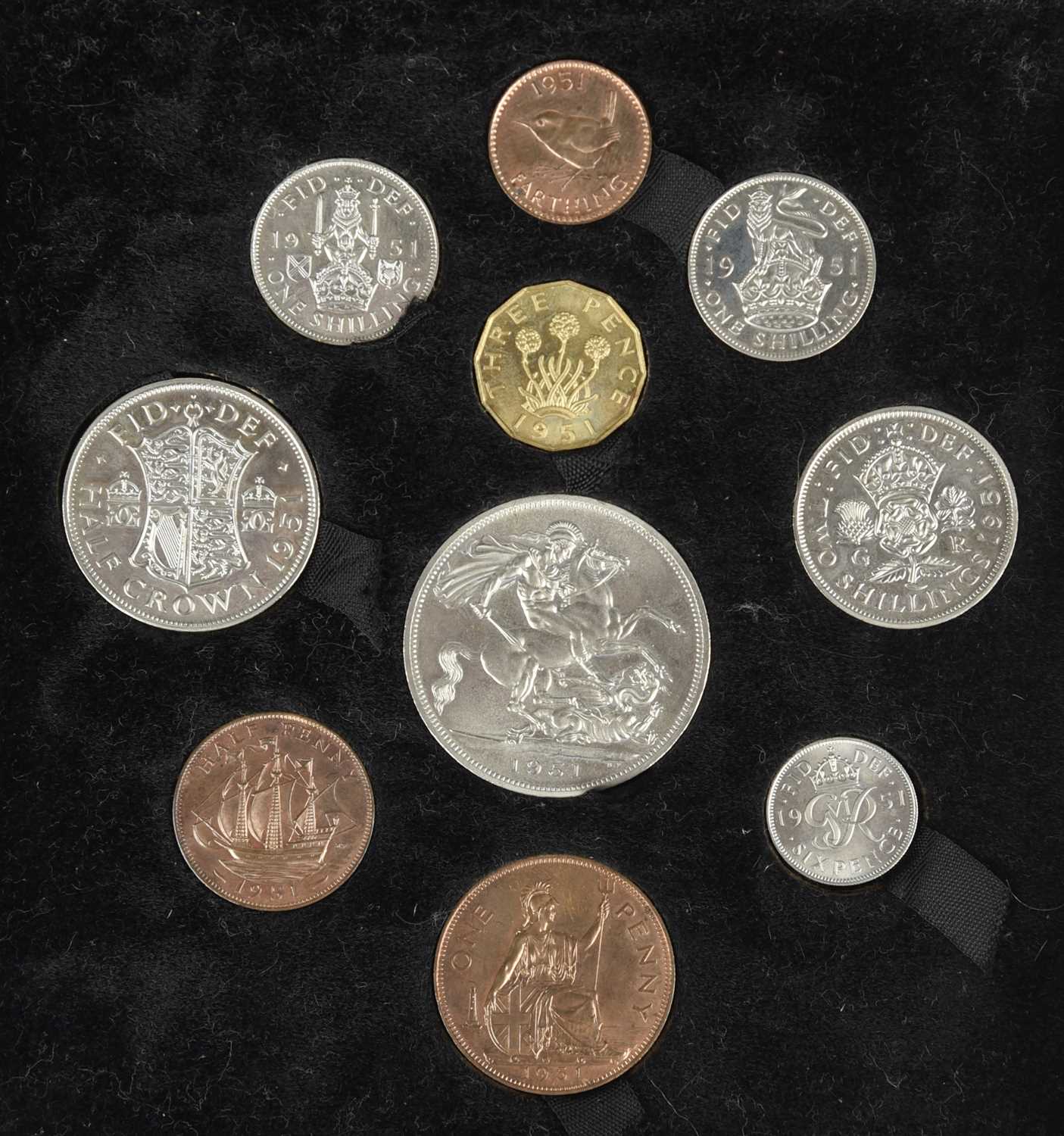 George VI, proof set, 1951, 10 coins, crown to farthing, in Festival of Britain case of issue (S