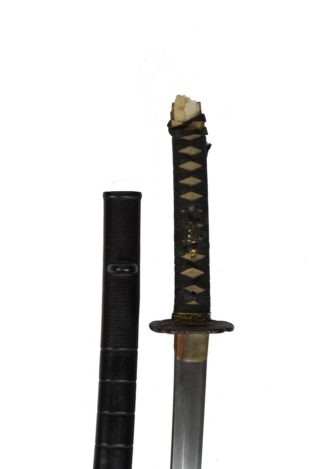 A Japanese sword (katana), shinto blade 28.5 in., c. 1680, hon-zukuri with suguha hamon, mumei; iron - Image 3 of 3