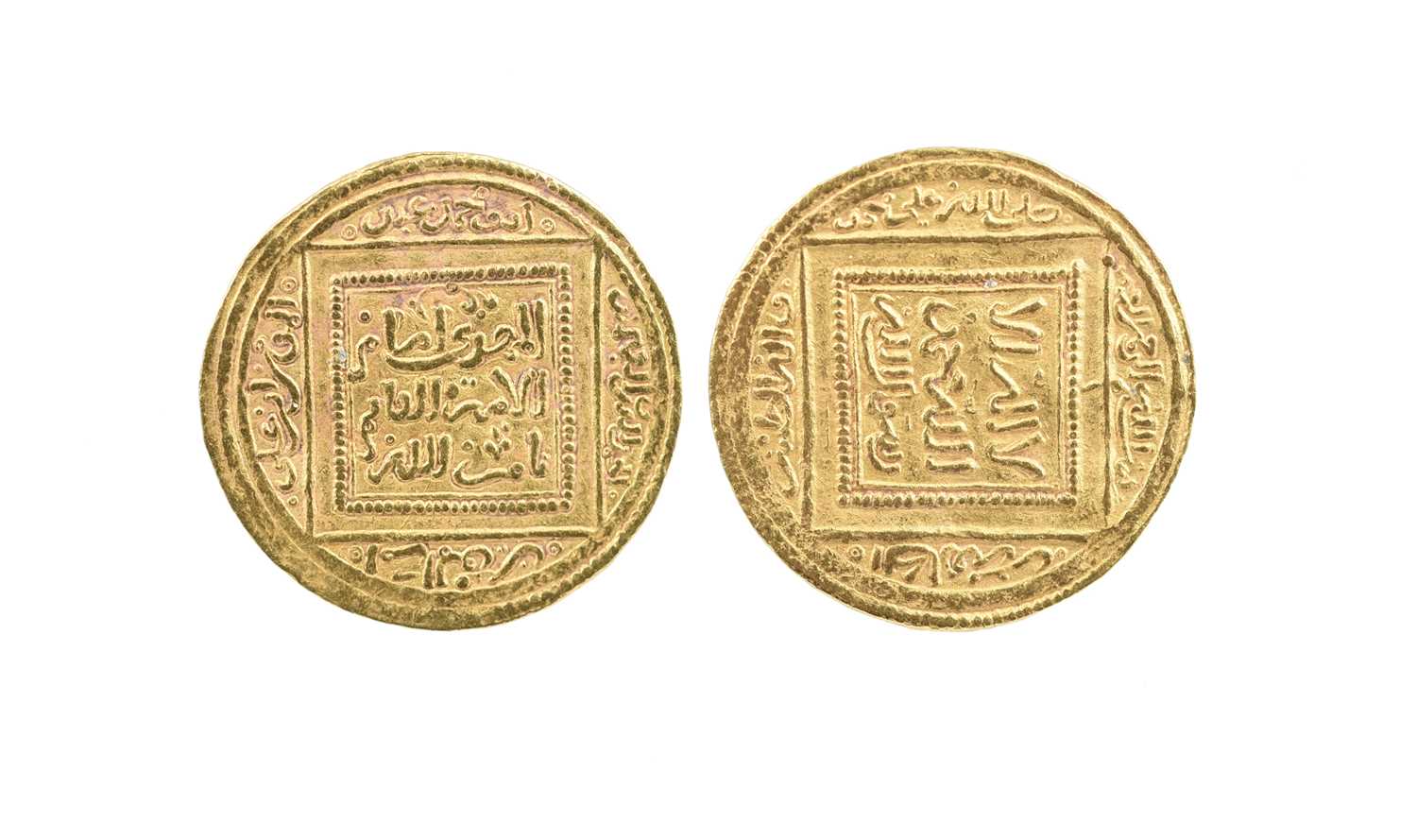 Almohade Caliphs of North Africa, gold dinar, 12th -13th century AD, legend within beaded square,