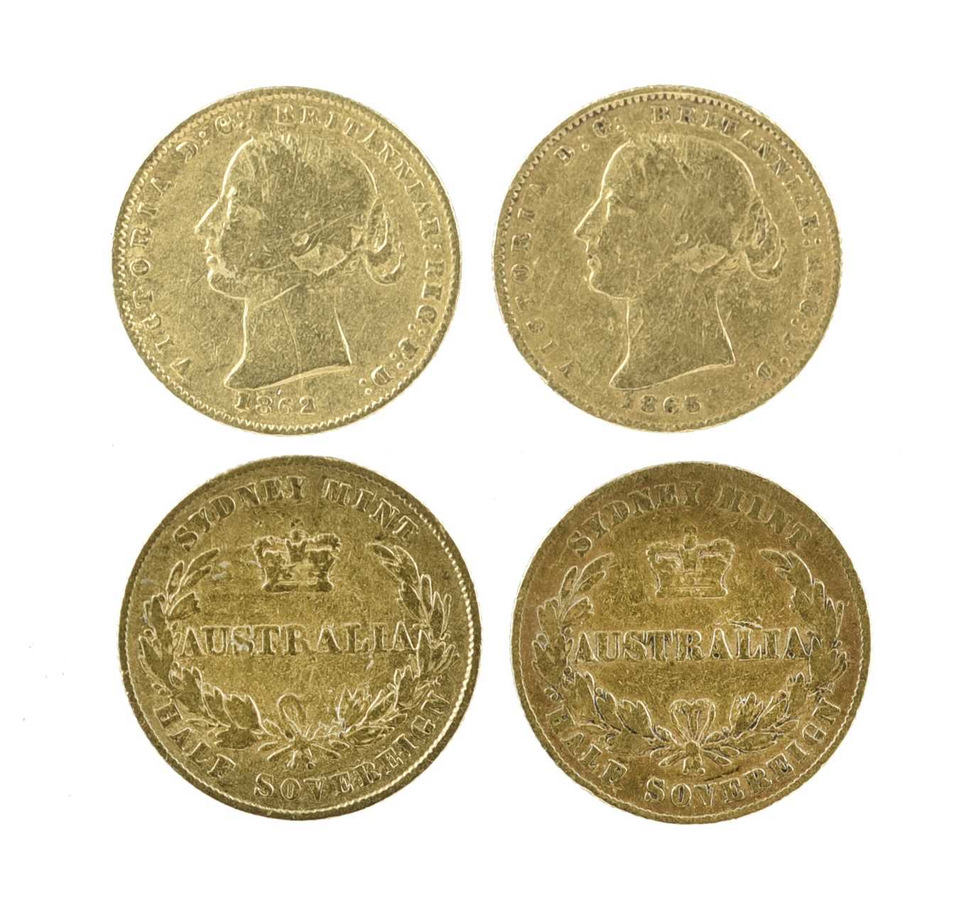 Australia: Victoria, gold half sovereigns, 1862 and 1865, Sydney (F 10a), near fine. [2] 19.4mm