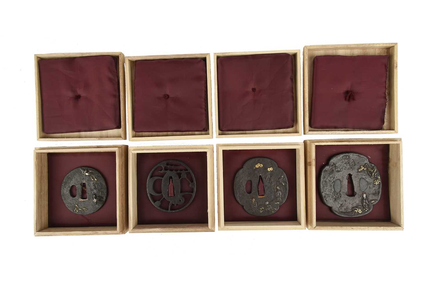 A collection of Japanese sword fittings, comprising: Three Japanese iron sword guards (tsuba), - Image 14 of 15