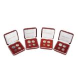 George V, four silver maundy sets: 1914, 1915, 1916 and 1918 (S 4016), in later fitted cases, Some