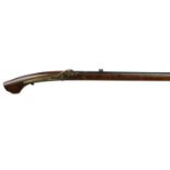 A Japanese 32 bore matchlock musket (tanegashima), barrel 41 in., of part round-section with top