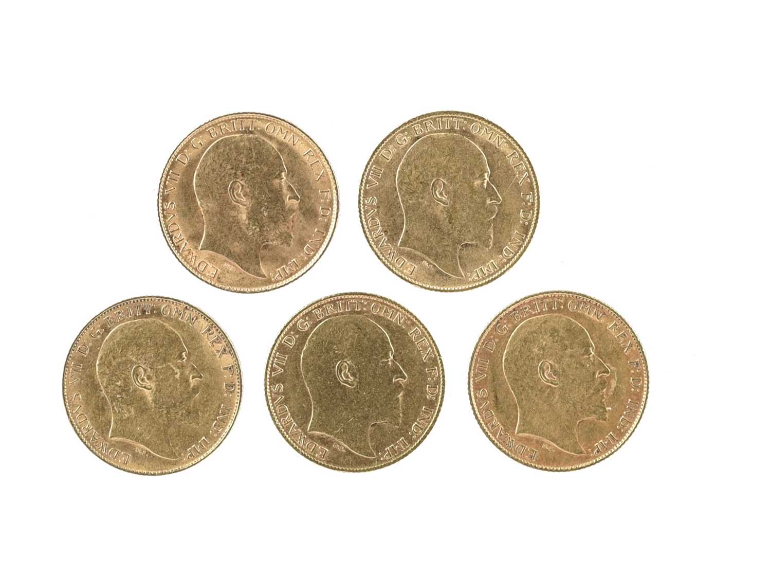 Edward VII, gold half sovereigns (5): 1903, London Mint, no B.P. in exergue (S 3974 A), 1904,