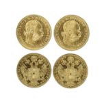 Austria: Franz Joseph, gold ducats (2), 1915, restrikes (F 494), as struck or nearly so. 20.1mm