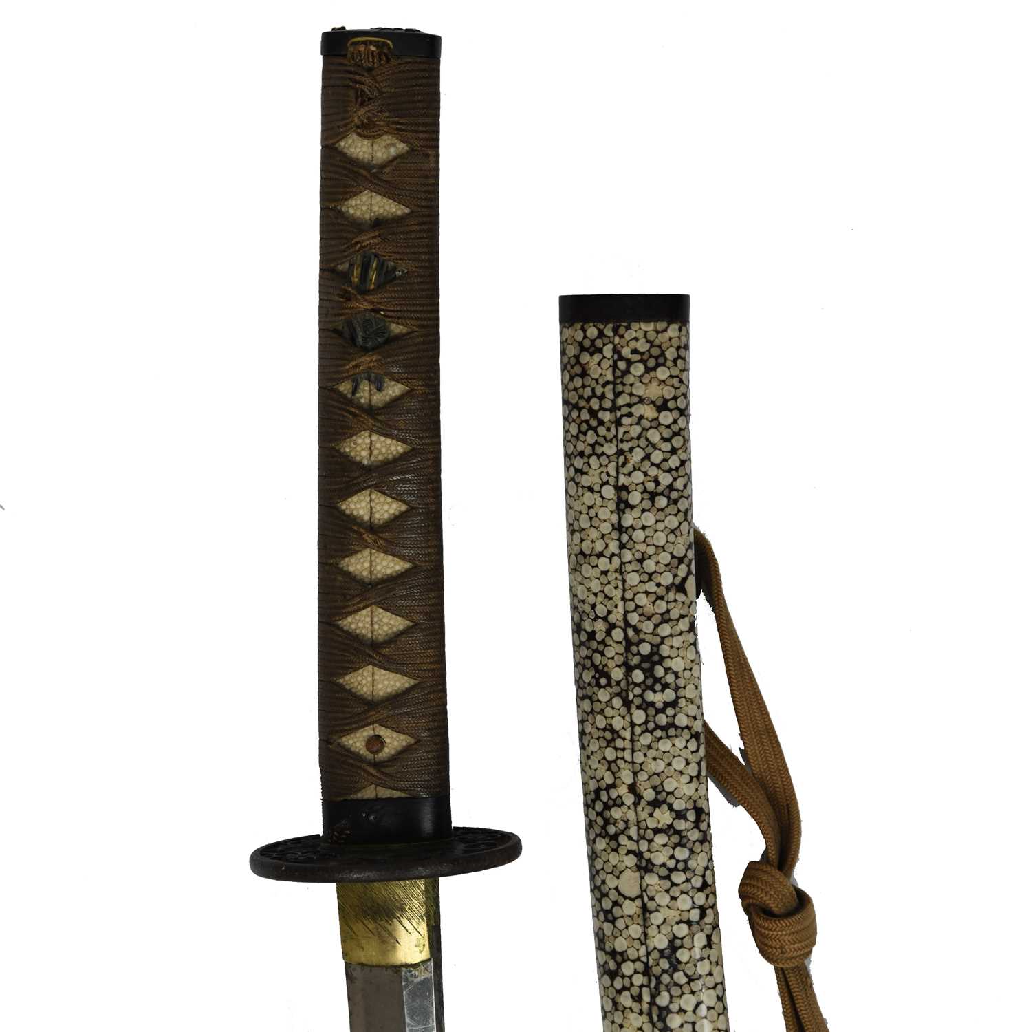 A Japanese sword (katana), late koto blade 25 in., hon-zukuri, hamon based on suguha, gilt copper - Image 2 of 3