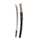 A Japanese sword (wakizashi) blade 15.75 in., shobu-zukuri or naginata-zukuri with notare hamon,