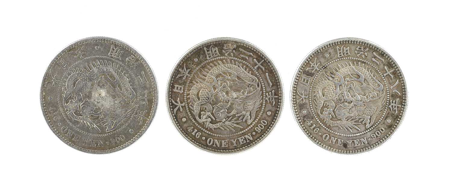 Japan - Empire: Mutsuhito, silver yen (3), Meiji years 20, 21 and 28 (KM Y A25.3), the first good