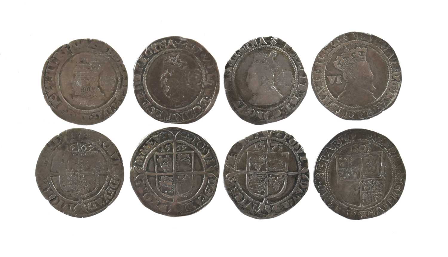 Four English silver pennies, vis.: Elizabeth II, rose and date (S 2562), 1567, geometric