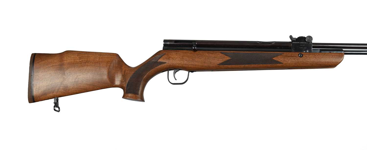 Sterling Armament Company: an HR 81 .22 air rifle, serial number 3304, under-barrel charging lever