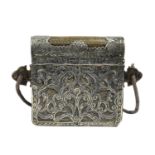 An Ottoman cartridge box (palaska), of brass and white metal, chased and applied decoration of