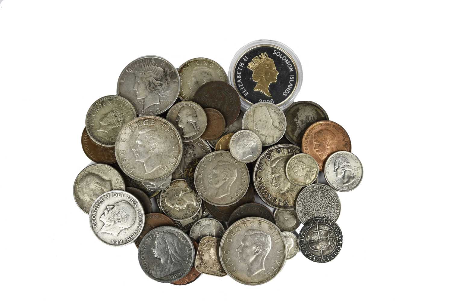 A quantity of British and International coins, including: Elizabeth I, silver sixpence, 1578, rose - Image 2 of 3