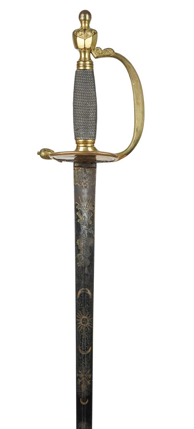 A British 1796 pattern infantry officer's sword, flattened diamond-section blade 32.25 in., etched - Image 2 of 2