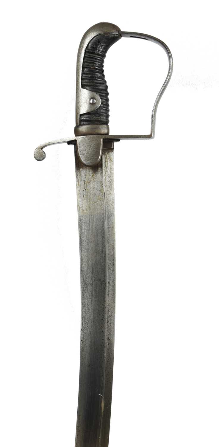 A British 1796 pattern light cavalry trooper's sword, broad curved blade 32 in., steel stirrup hilt, - Image 2 of 2