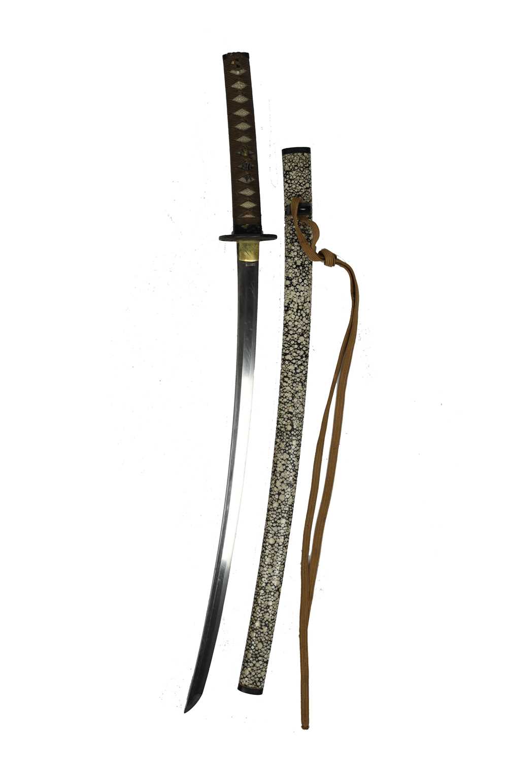 A Japanese sword (katana), late koto blade 25 in., hon-zukuri, hamon based on suguha, gilt copper - Image 3 of 3