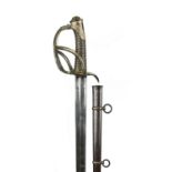 A French cuirassier officer's cavalry sword, straight bi-fullered spear-point blade 37.5 in.,