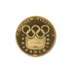 Innsbruck Winter Olympics 1964, a gold souvenir medal, 20mm, Olympic rings, rev. a view of Innsbruck