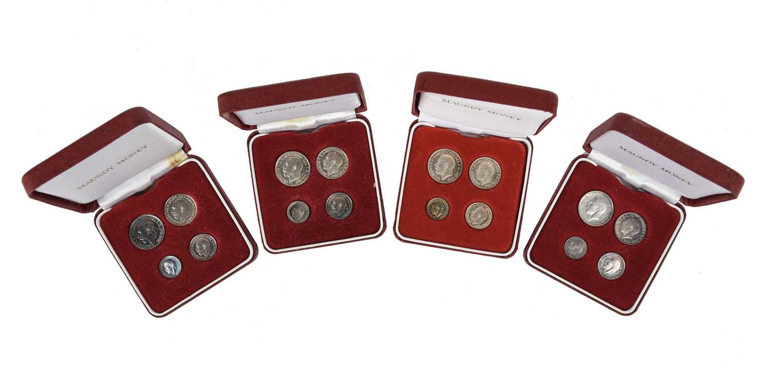 George V, four silver maundy sets: 1914, 1915, 1916 and 1918 (S 4016), in later fitted cases, Some - Image 2 of 3