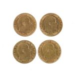 Edward VII, gold half sovereigns (4), 1904, 1905, 1906 and 1907, London Mint (S 3974 B), good very