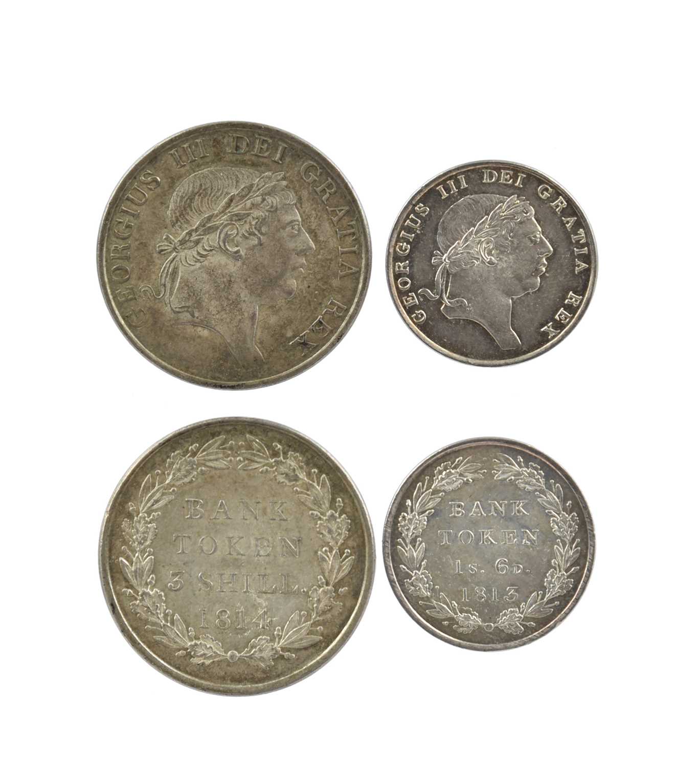 George III, Bank of England issue silver coins (2): three shillings, 1814 (S 3770), extremely fine