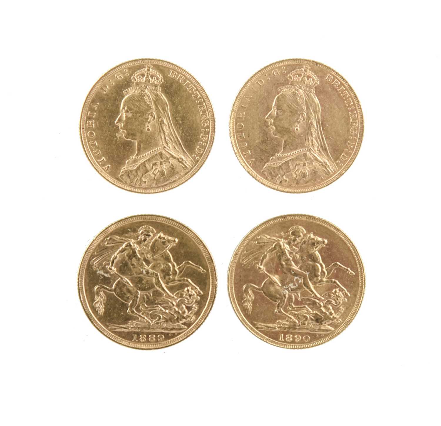 Victoria, gold sovereigns (2), 1889 and 1890, Jubilee head, London Mint (S 3866B), good very fine or