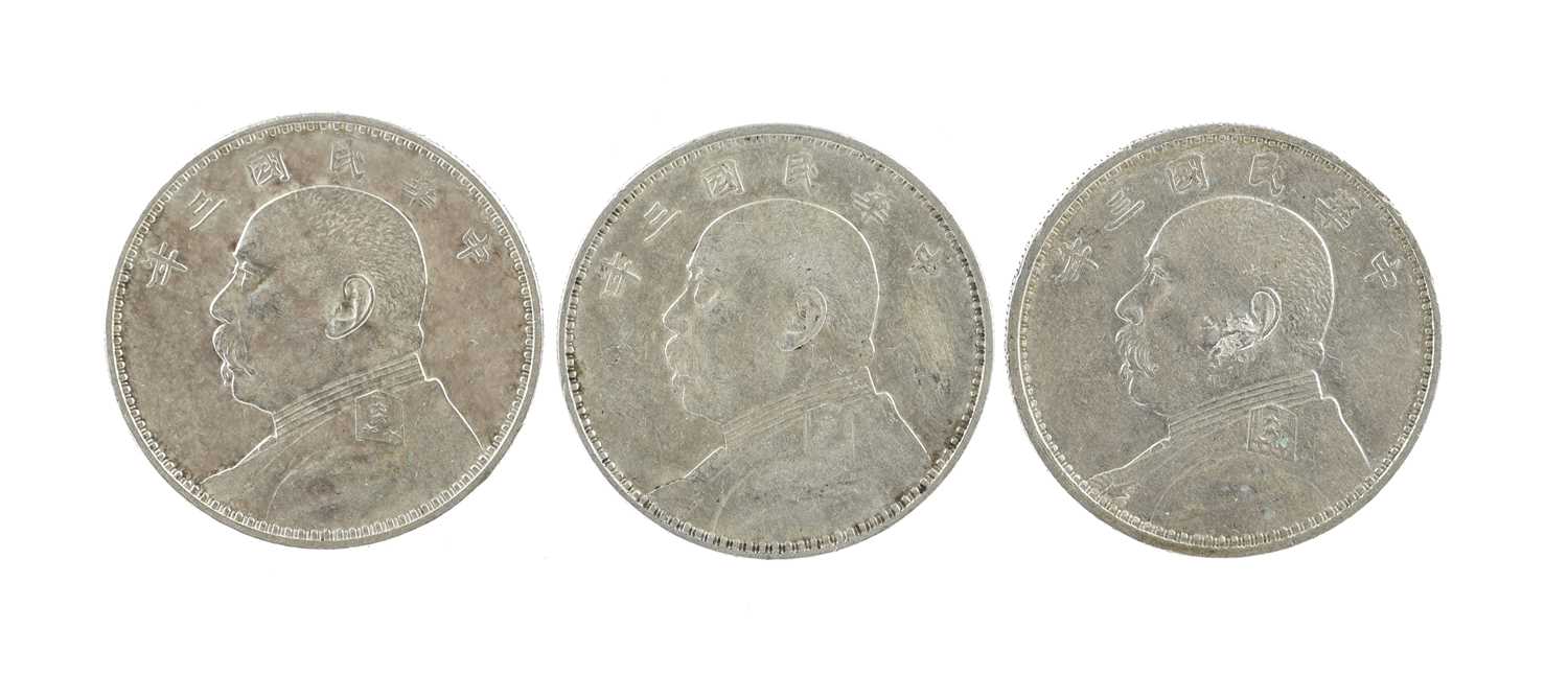 China - Republic: silver dollars (3), Yuan Shih-kai bust left, six characters above (KM Y329), one