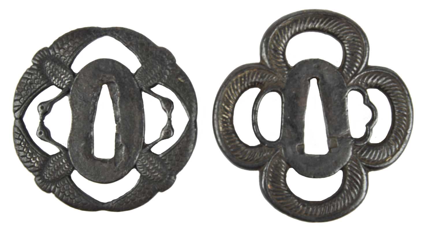 A collection of Japanese sword fittings, comprising: Three Japanese iron sword guards (tsuba), - Image 4 of 15