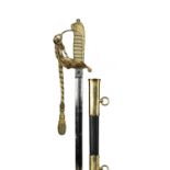 A British 1846 pattern Royal Naval officer's presentation sword, straight fullered blade with