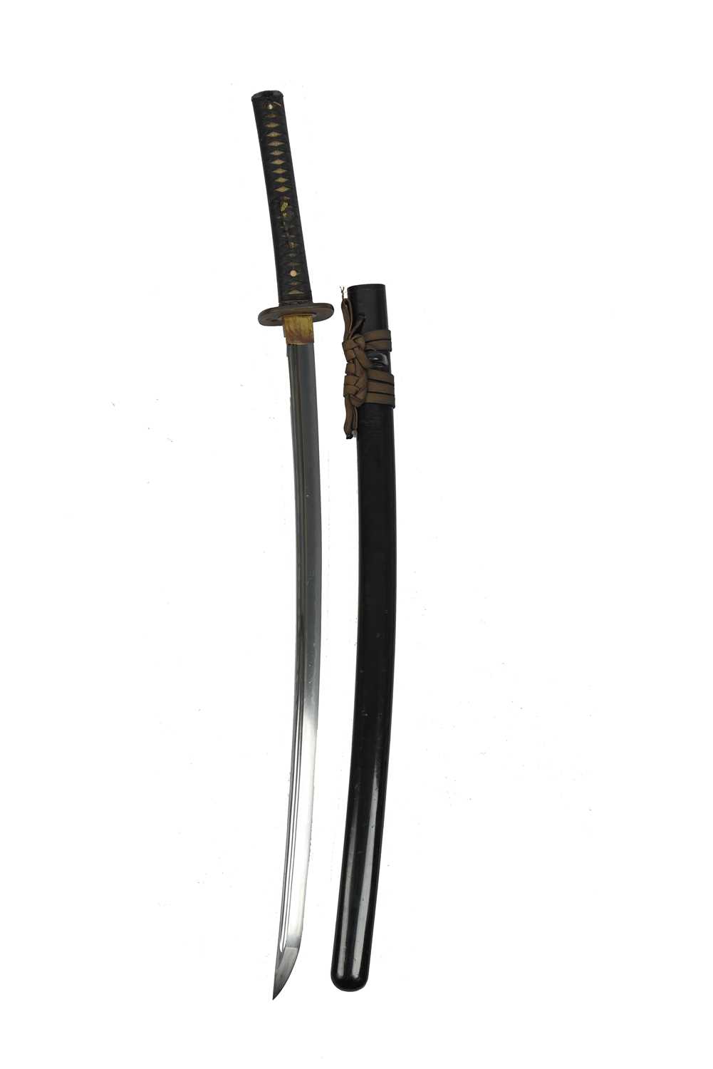 A Japanese sword (katana), blade 28 in., hon-zukiri, hamon based on suguha, signed (Omi no kami - Image 2 of 3