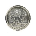 H.M.S. Kenya: a silver tompion plate, of circular form, applied lion rampant guardant against