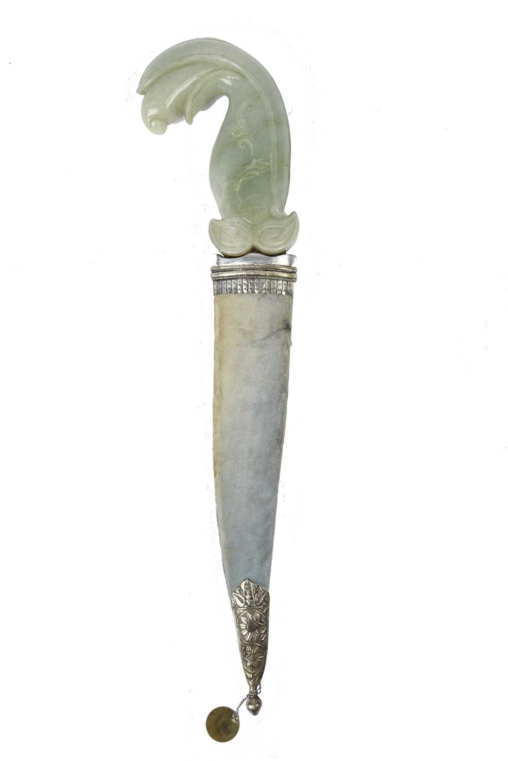 An Indian dagger (khanjar), double edged blade 8.5 in., with silver koftgari embellishment at the - Bild 2 aus 3