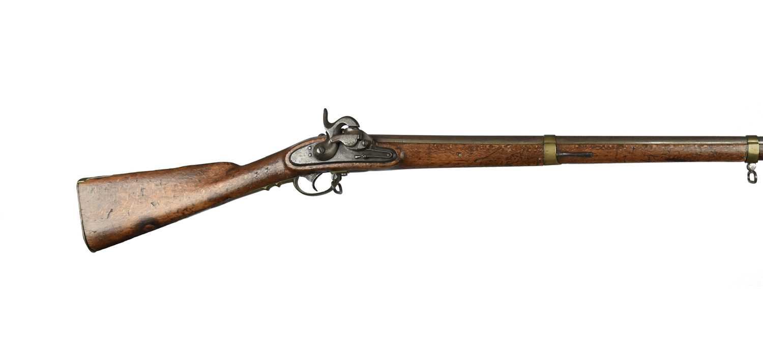 An Austrian 28 bore tube lock cadet musket, sighted barrel 31.5 in., secured to the stock by three