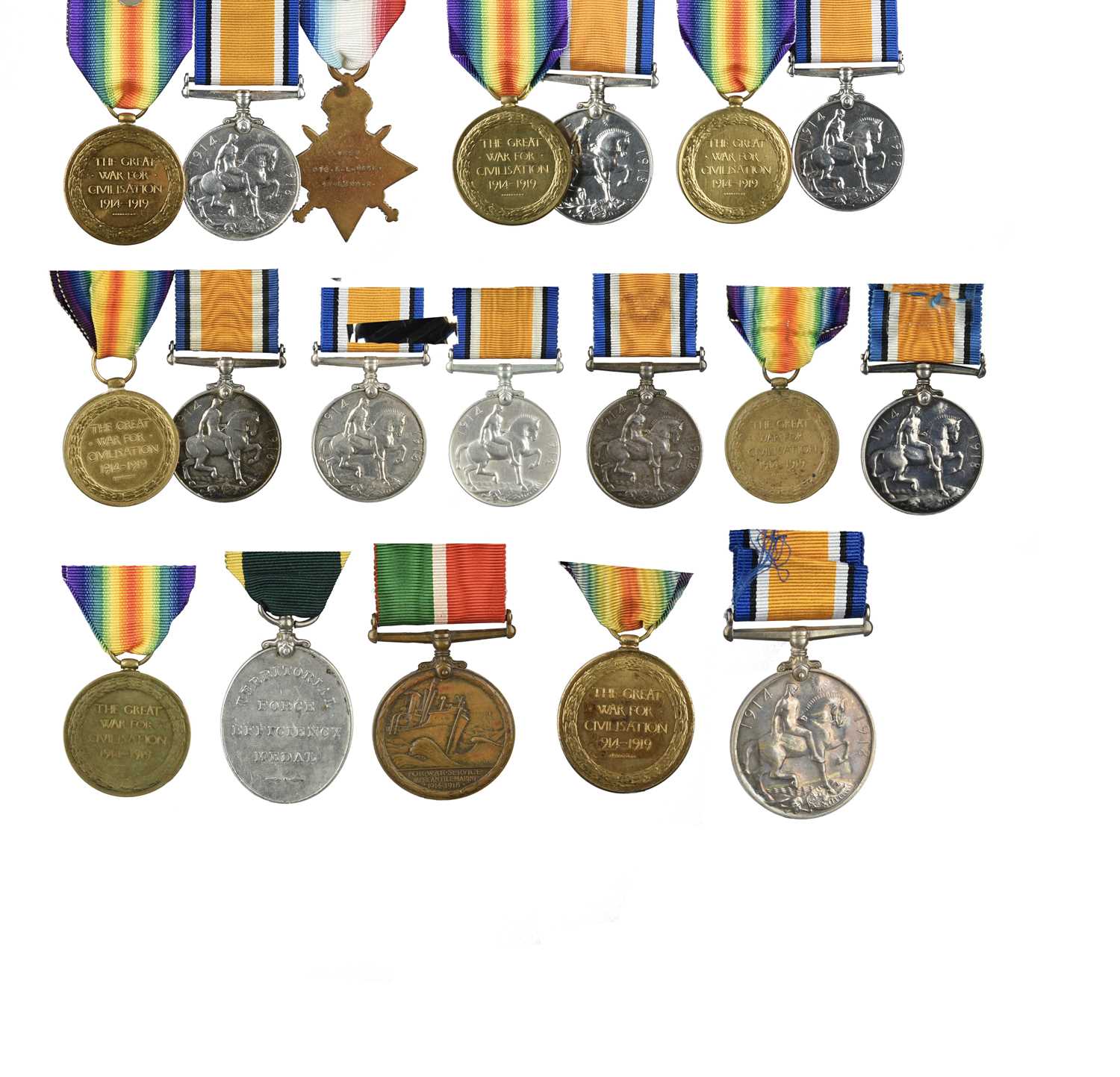 A collection of Great War Medals, groups and singles, comprising: a trio: 1914-15 Star (1929 PTE. A. - Image 2 of 2