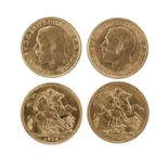 George V, gold sovereigns (2), 1913 and 1914, London Mint (S 3996), extremely fine or nearly so. [2]