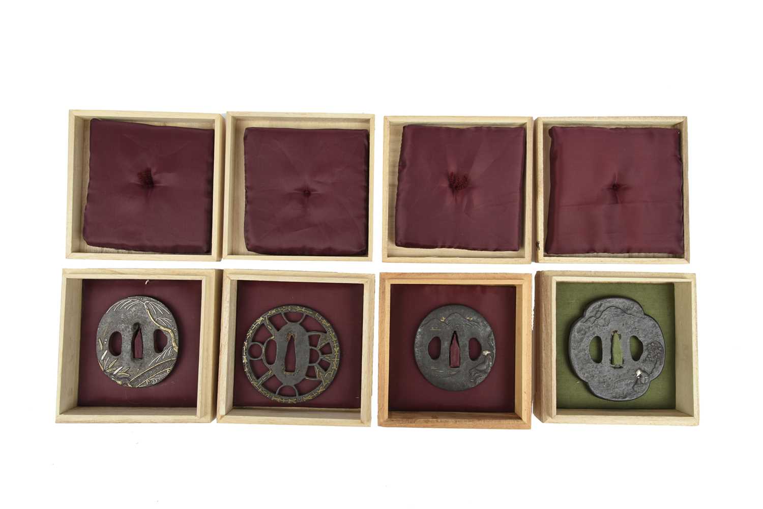 A collection of Japanese sword fittings, comprising: Three Japanese iron sword guards (tsuba), - Image 8 of 15