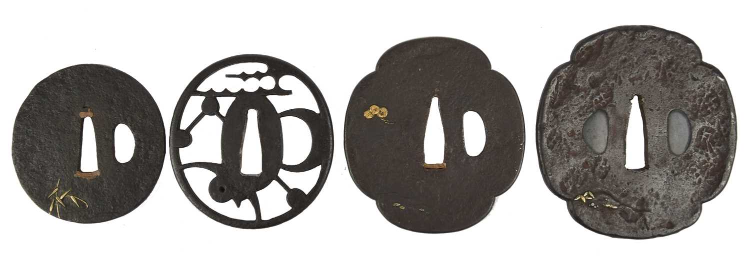 A collection of Japanese sword fittings, comprising: Three Japanese iron sword guards (tsuba), - Image 15 of 15