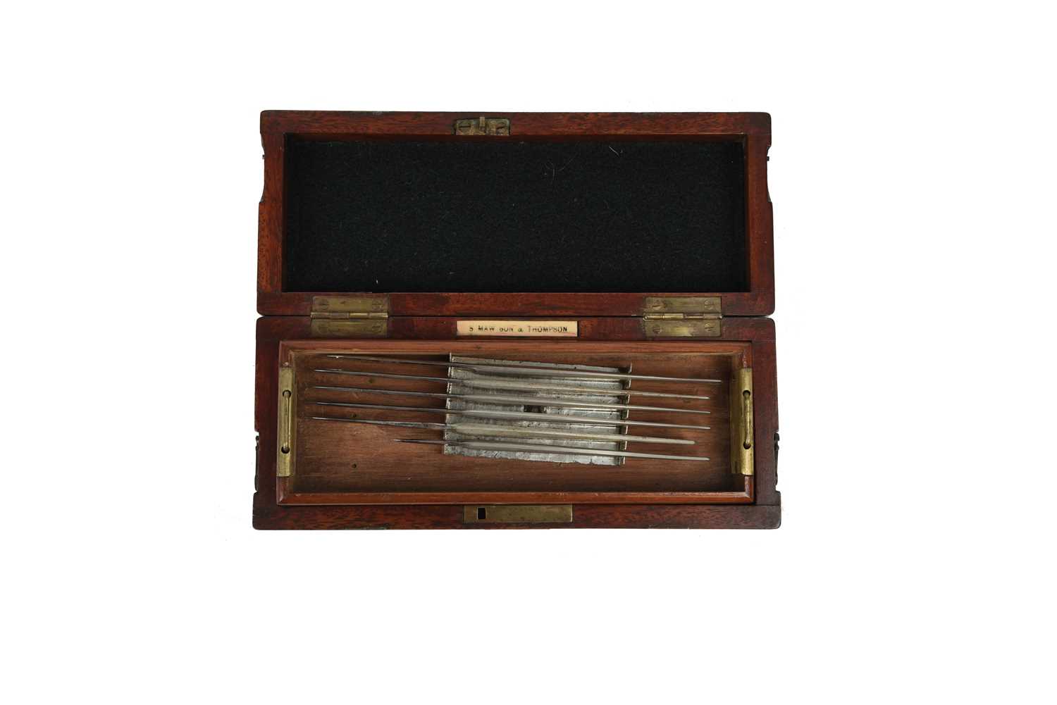 A brass bound oak surgical instrument case by S Maw Son & Thompson, with associated contents - Image 3 of 6