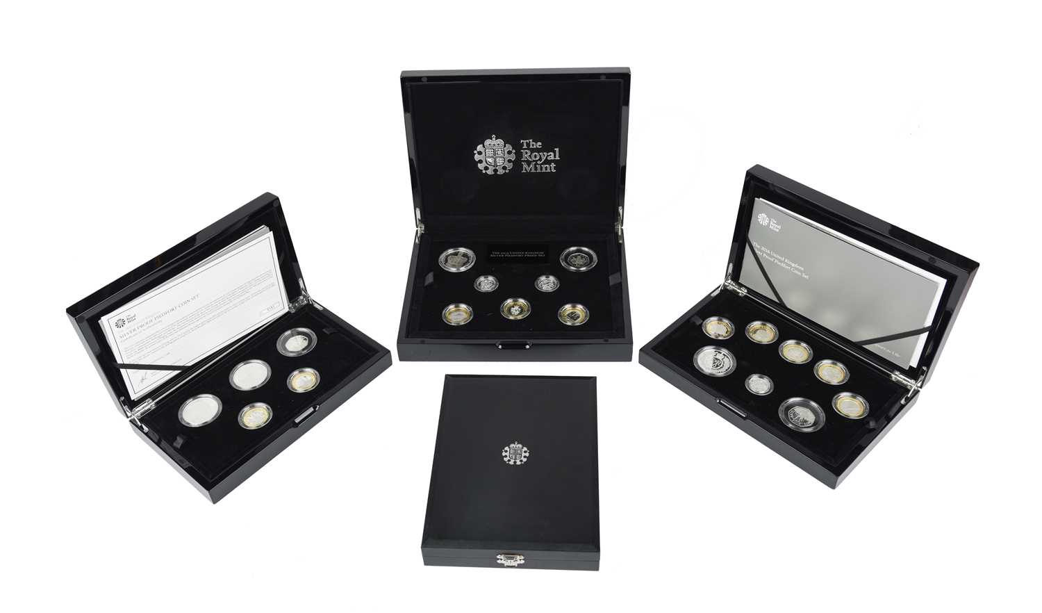 Elizabeth II, four silver piedfort proof sets, comprising: 2008, Royal Shield of Arms, seven