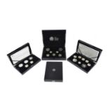 Elizabeth II, four silver piedfort proof sets, comprising: 2008, Royal Shield of Arms, seven