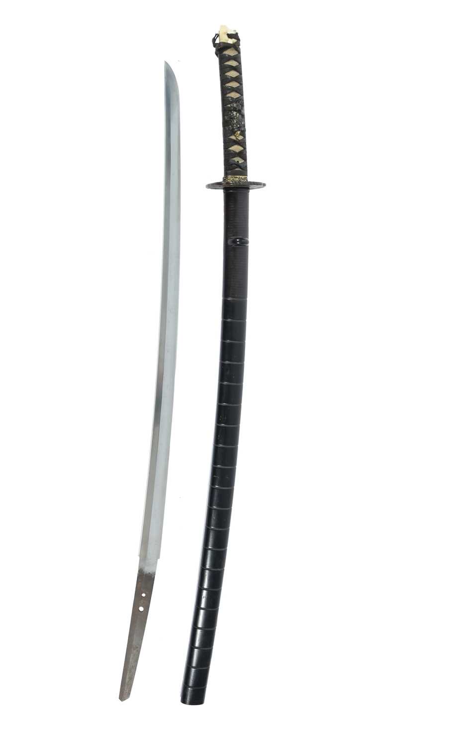 A Japanese sword (katana), shinto blade 28.5 in., c. 1680, hon-zukuri with suguha hamon, mumei; iron