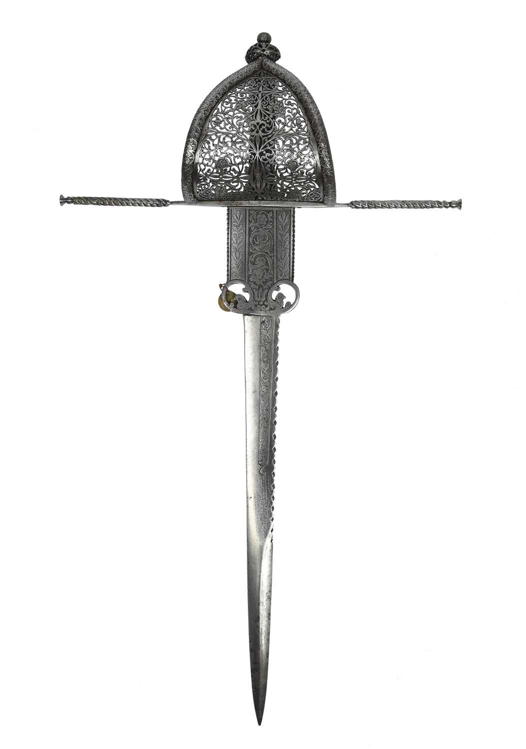 A fine Spanish left hand dagger, blade 19 in., double-edged for 7 in. towards the point, single-