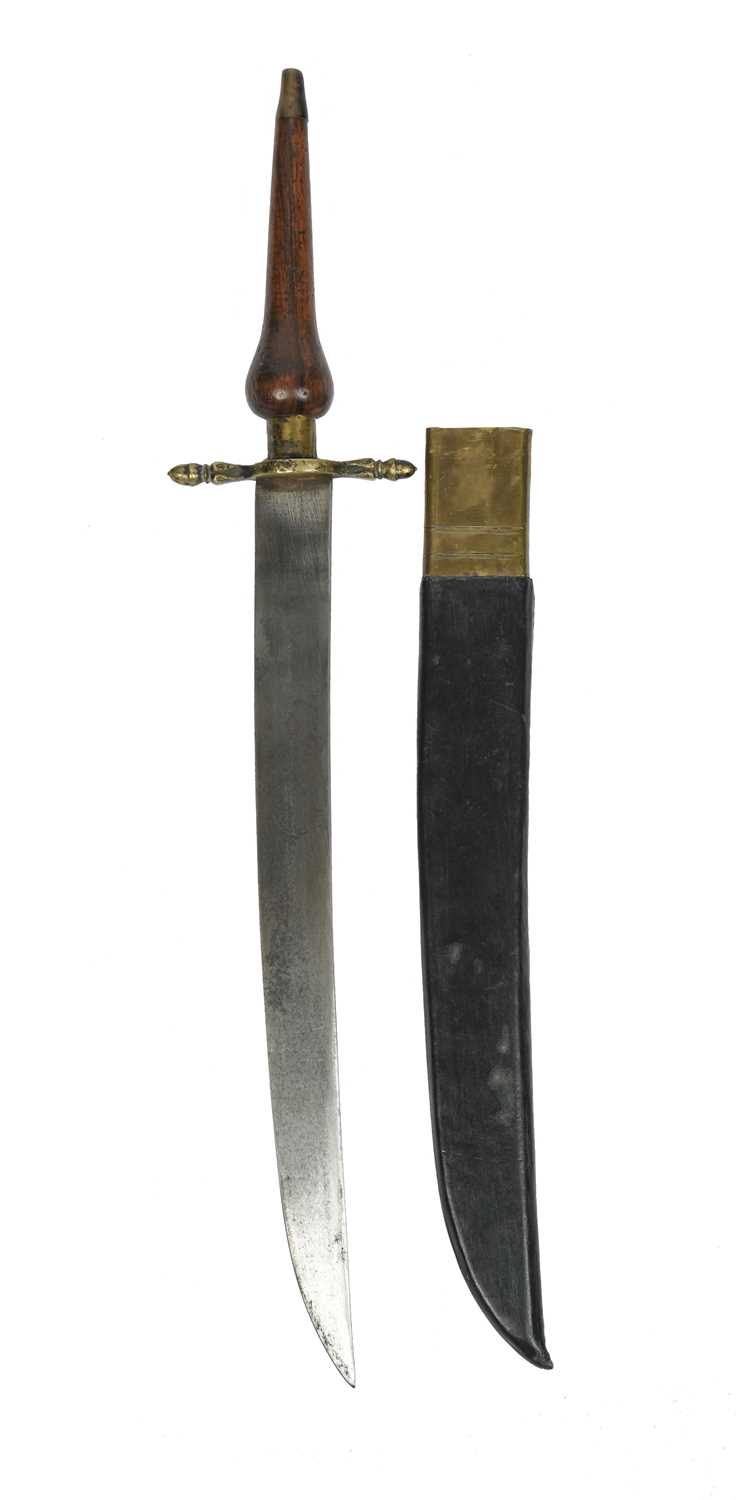 A plug bayonet of military type, single edged blade 13.5 in., brass cross piece with moulded